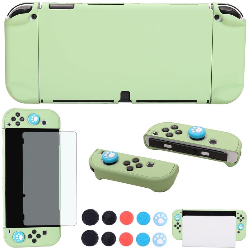 COMCOOL Dockable Case for Nintendo Switch Oled - [9 FT Military Grade Drop Protection] [with Tempered Glass Screen Protector with Thumb Grips] Cute Cover for Nintendo Switch Oled - Tea Green - Image 1